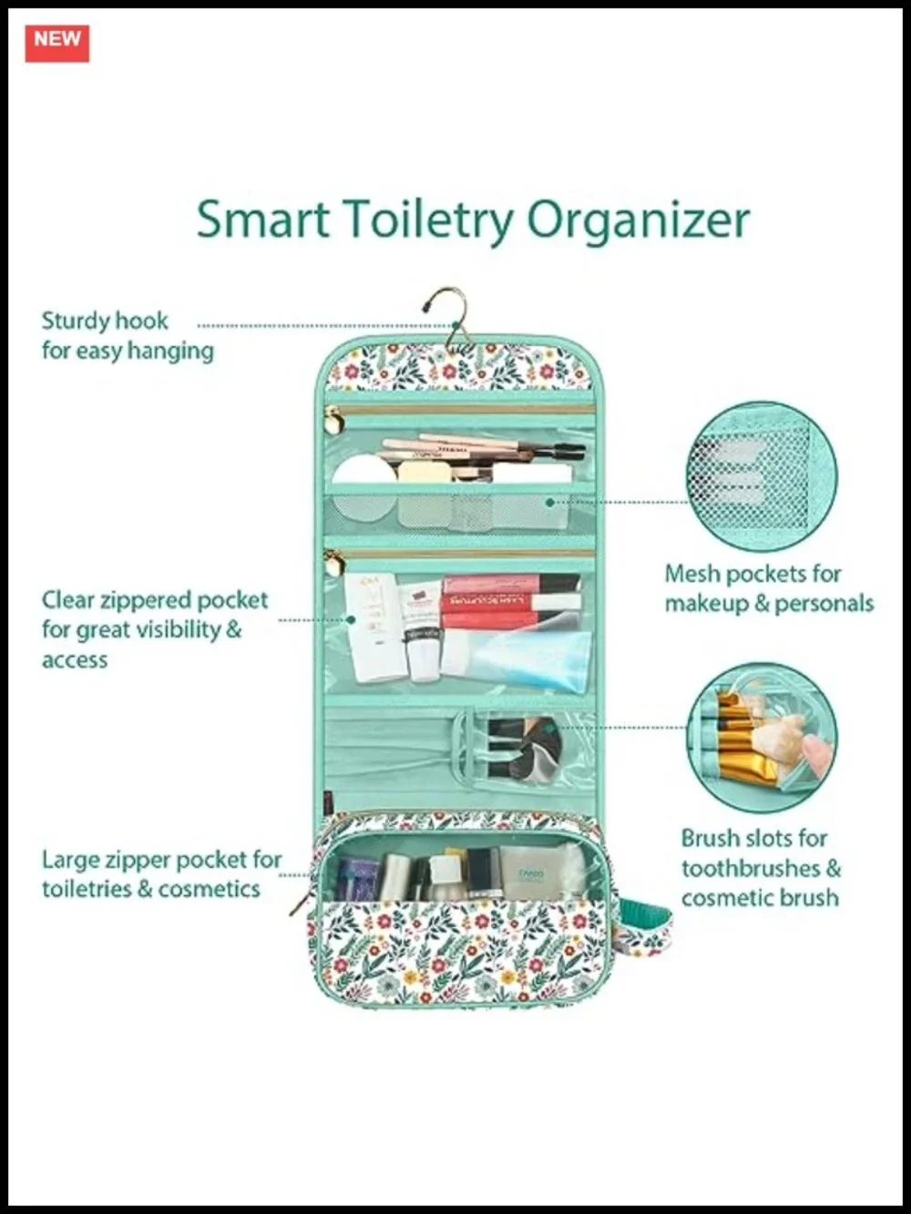 Large Hanging Water Resistant Toiletry Cosmetic Travel Bag Makeup Organizer